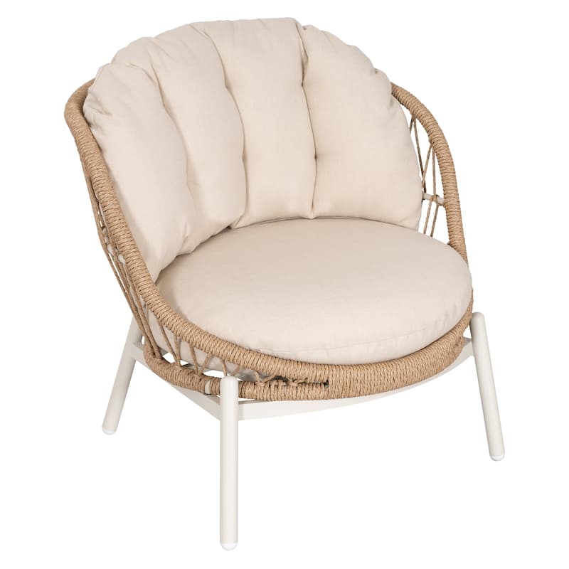 Outdoor 2-Piece Aluminum Rattan Single Sofas with Beige Cushions