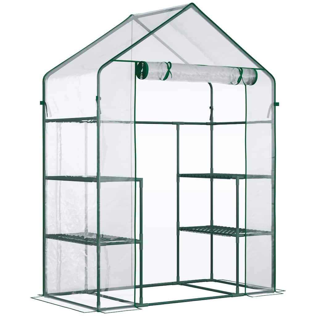 5' x 2.5' x 6.5' Mini Walk-in Greenhouse with 3 Shelves, Roll-Up Door & Weatherproof Cover for Outdoor Gardening