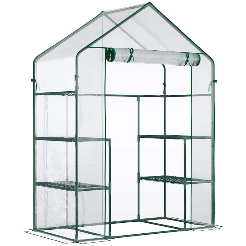 5' x 2.5' x 6.5' Mini Walk-in Greenhouse with 3 Shelves, Roll-Up Door & Weatherproof Cover for Outdoor Gardening - Clear