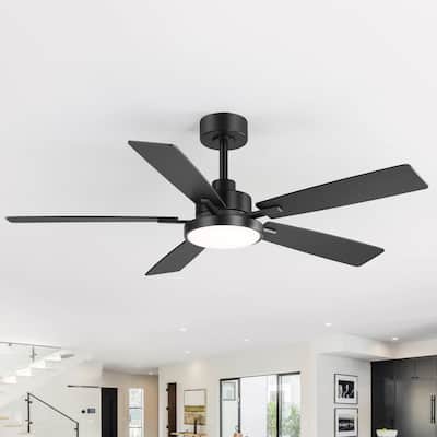 52" Black 5-Blade Integrated LED Ceiling Fan with Light and Remote
