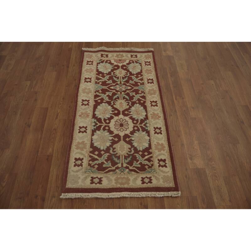 Hand Knotted Oriental 100% Wool Carpet Traditional All-Over Oranges & Rust Ziegler Area Rug - 3' 10'' X 2' 0''