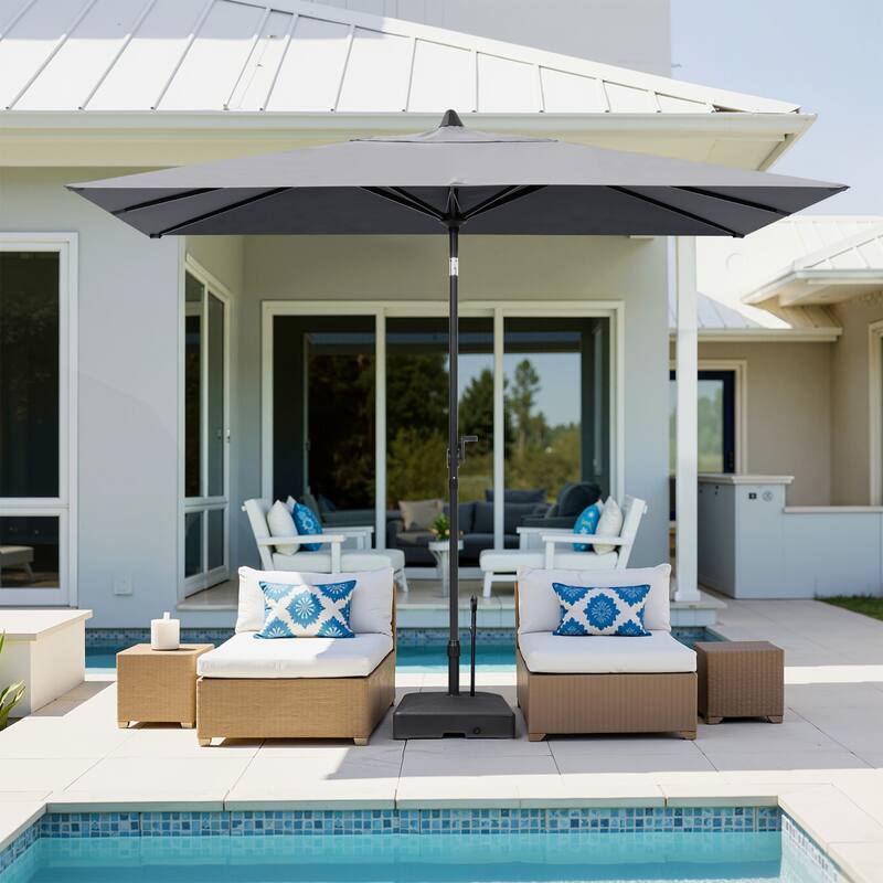 9 x 5 FT Patio Outdoor Rectangular Market Umbrella with Square Base Stand - Dark Grey