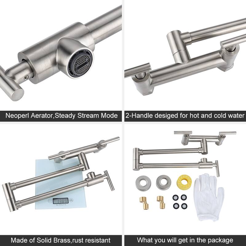 WOWOW Wall Mounted Pot Filler Faucet with Hot Cold Water Control