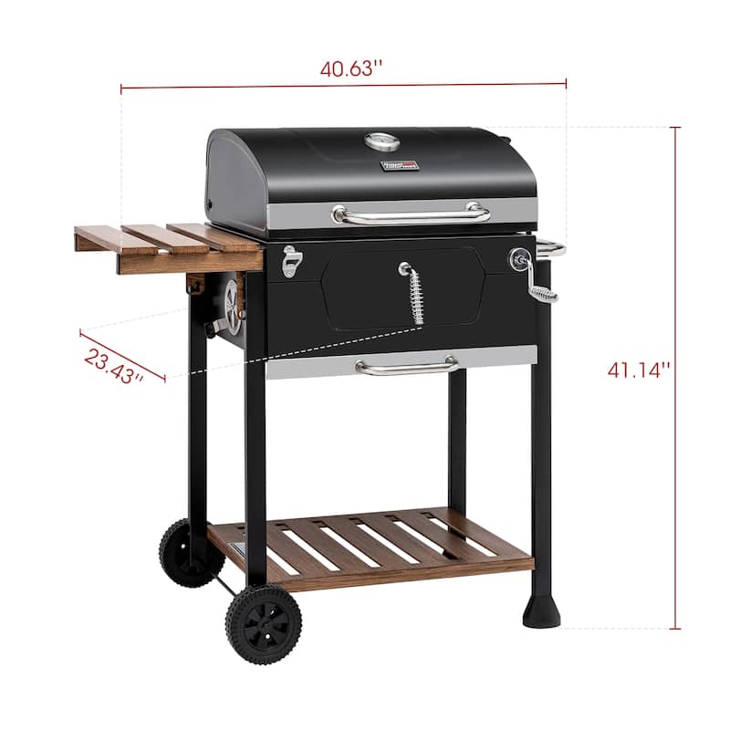Royal Gourmet 24-Inch Charcoal Grill, BBQ Smoker with Handle and Folding Table, Black
