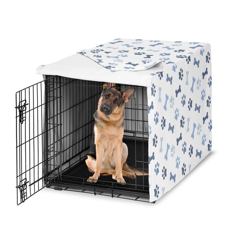 Sweet Jojo Designs Bone Paw Print Collection Dog Crate Kennel Cover 48in. - Slate Navy Blue Modern Off White Gray Puppy - 48in. x 30.5in. x 32.5in.