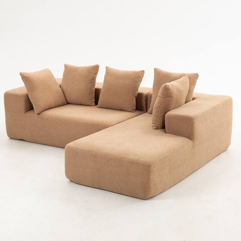 L-Shaped Modular Sectional Sofa, Full Foam Compressed Deep Seat Sofa, Upholstered Corner Sofa with 5 Throw Pillows