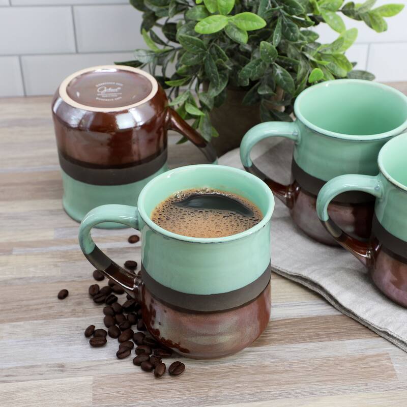 Gibson Home Copper Tonal 4 Piece 18 Ounce Stoneware Cup Set in Celadon
