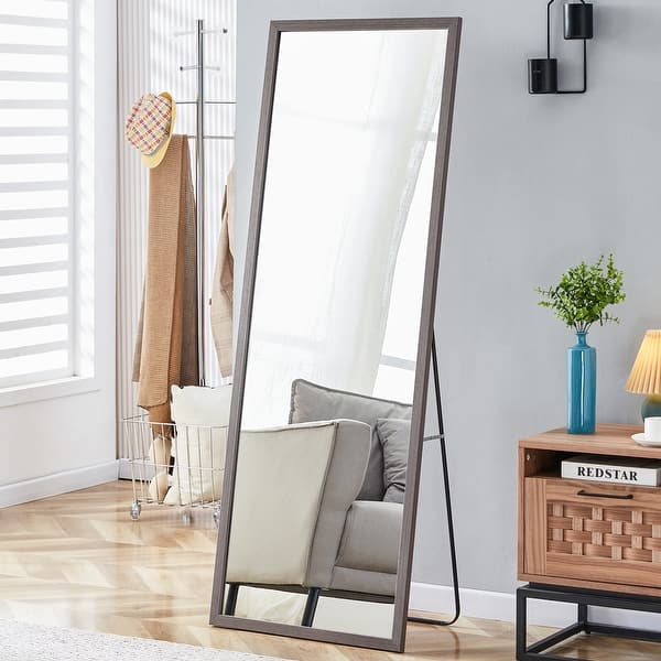dressing mirror wood Stallard Wood Wall Mirror with Hooks Rustic Brown