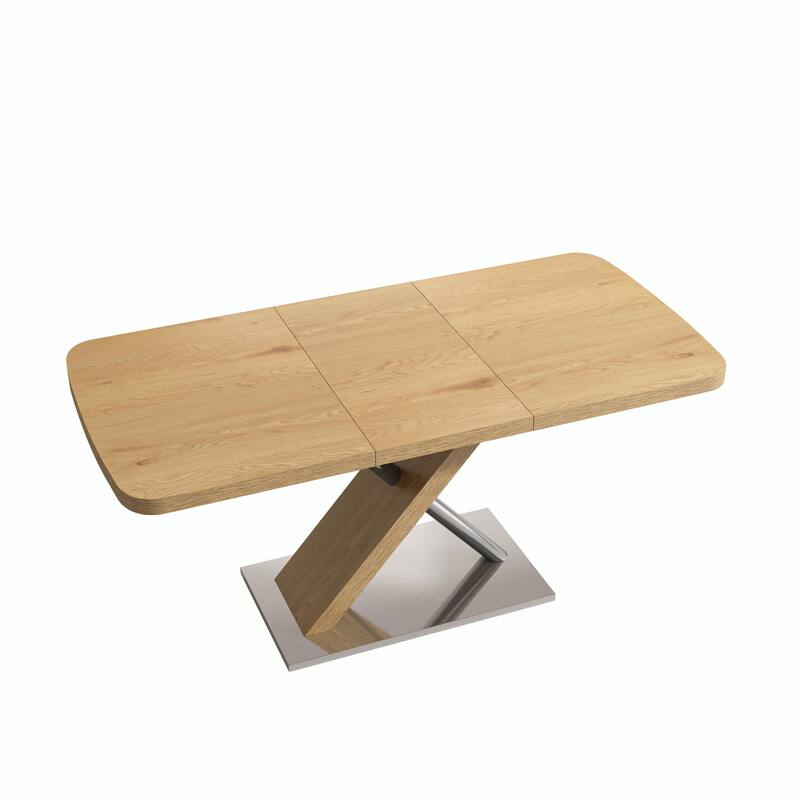 Extendable Dining Table with Crossed Metal Base and Stainless Steel Tubes