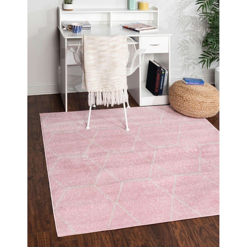 Contemporary Rosilan Collection Area Rug - 5' Square - Light Pink