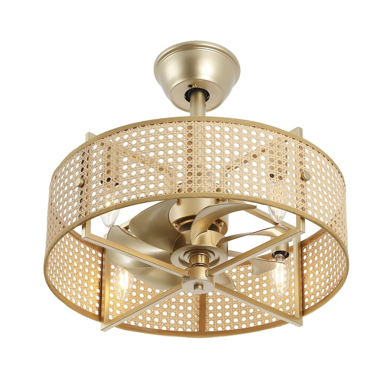 GetLedel 18-in Rattan Caged Ceiling Fan with Light and Remote