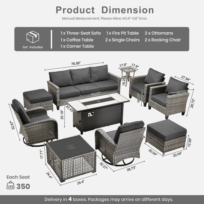 HOOOWOOO 10-piece Patio Furniture Set with Swivel Rocking Chairs Wicker Conversation Set