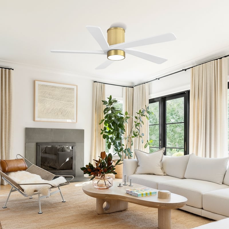 MLiAN 5 Solid Wood Blades DC Motor Indoor Downrod Flush Mount Ceiling Fan Remote Integrated LED