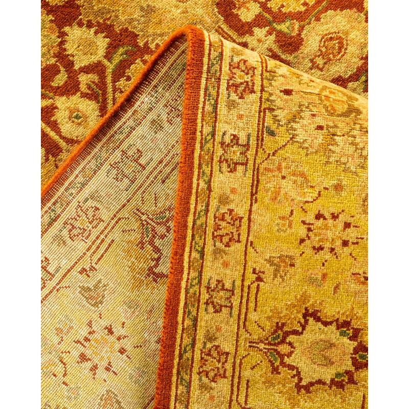 Overton Handknotted Wool Traditional Oriental Orange Area Rug - 5' x 8'