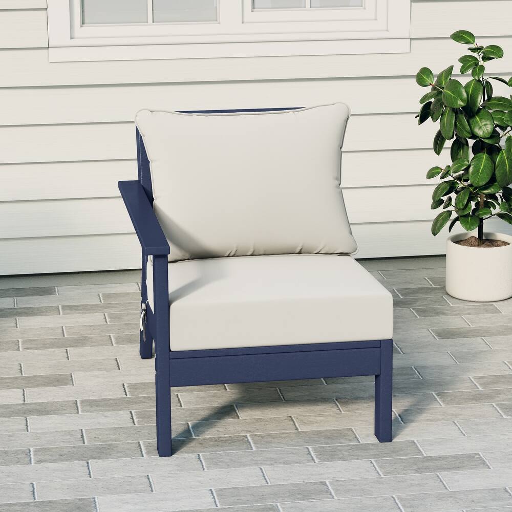 Birchwood All Weather HDPE Outdoor Patio Deep Seating Navy Blue Left Arm Facing Chair With Cushions (1-Piece)