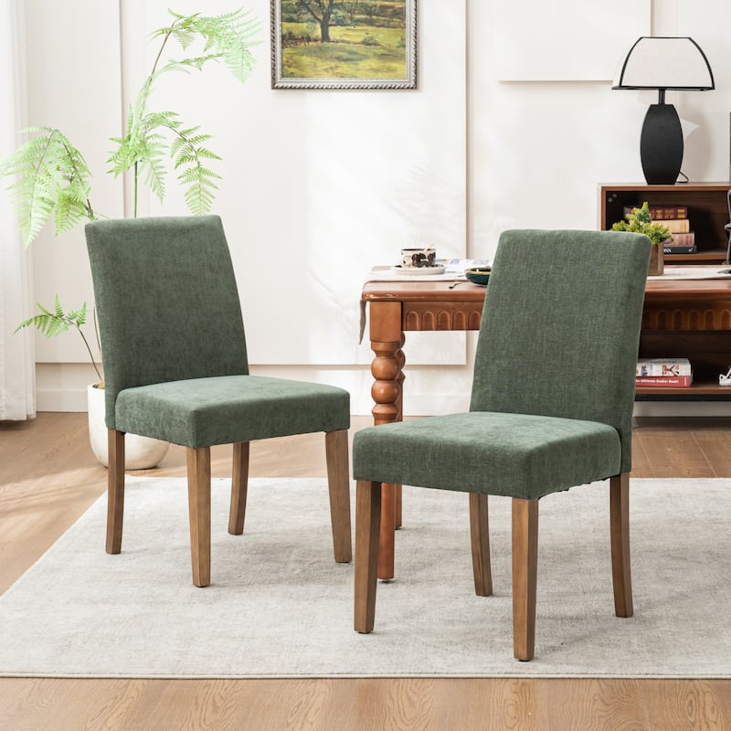 Upholstered Modern Dining Chairs, Linen Fabric Side Chairs Set of 2 - Big Size - Green