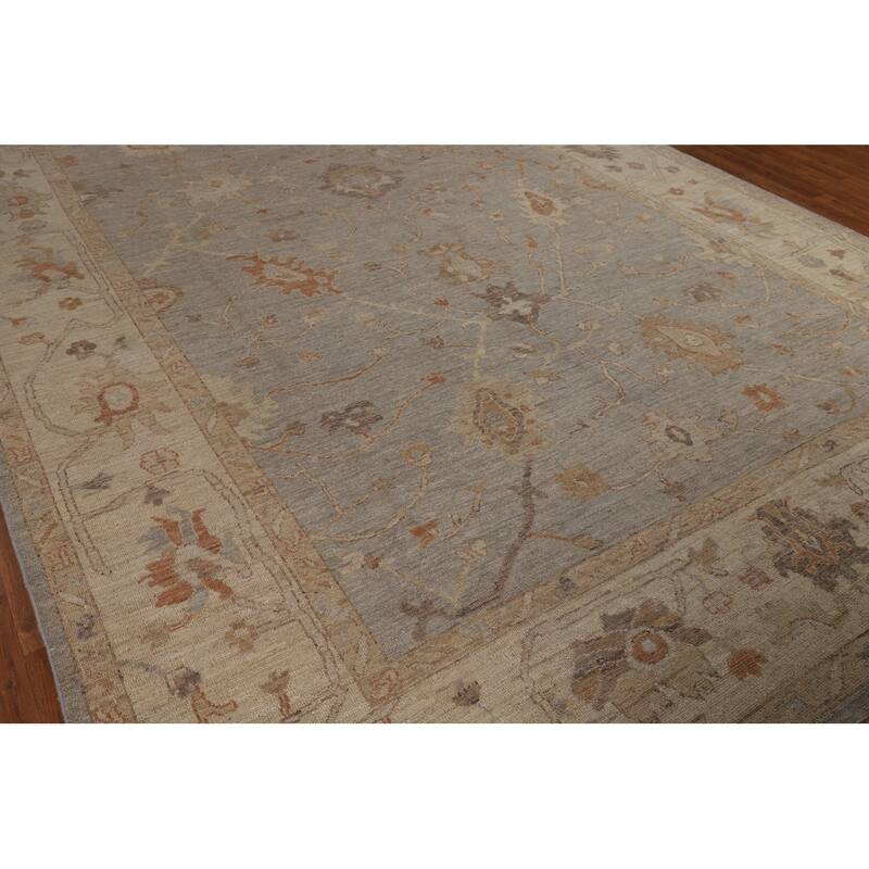 Vegetable Dye Oushak Turkish Rug Hand-Knotted Oriental Wool Carpet - 9'2"x 11'8"