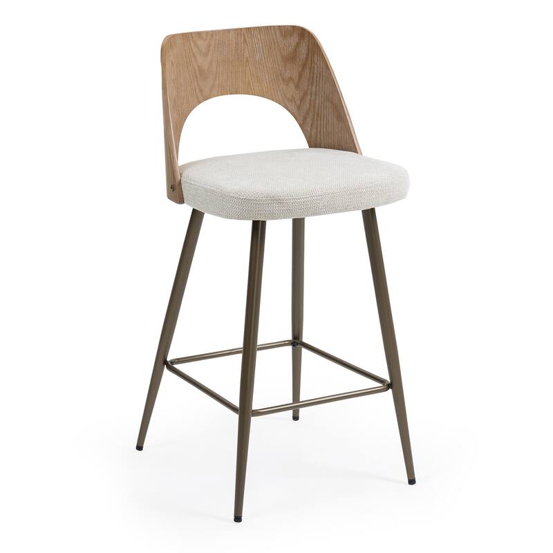 Set of 2 Bethan Beige Boucle Fabric Counter Stool with Wood Back