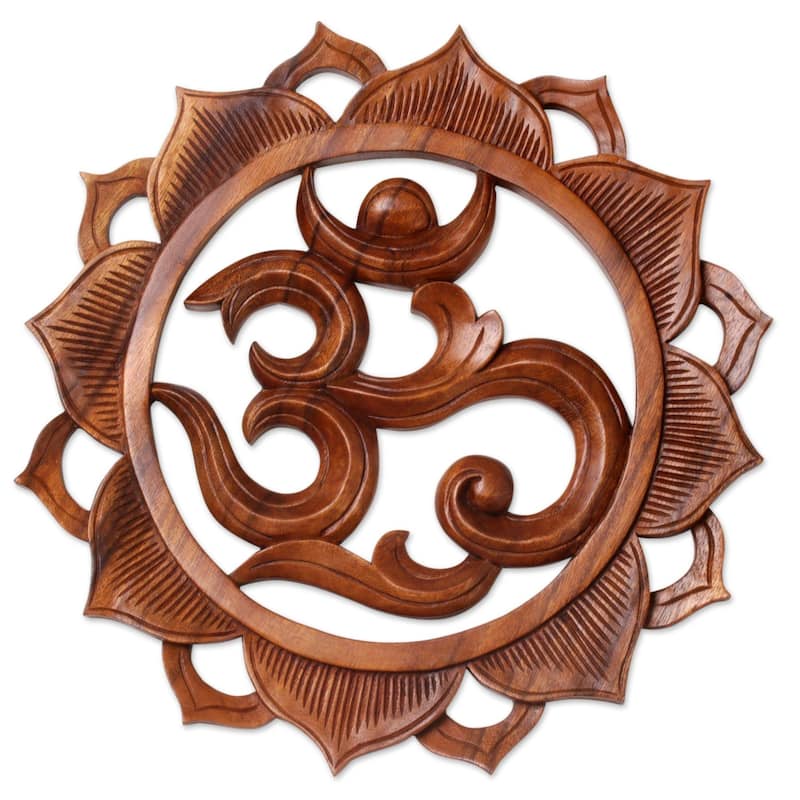 Handmade Om Petals Wood relief panel (Indonesia)