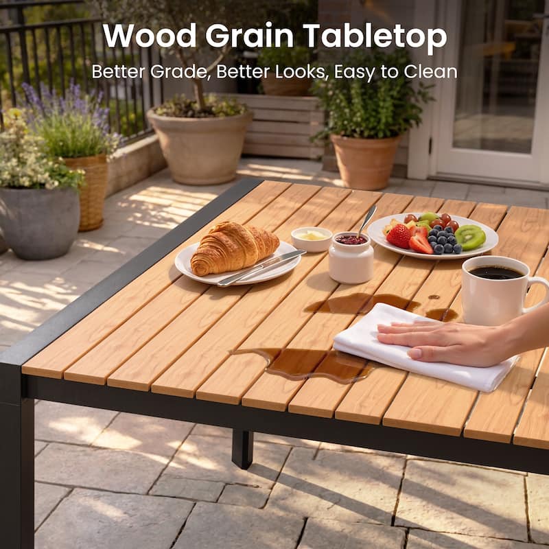 Outdoor All-Weather Aluminum Patio Square Dining Table with Umbrella Hole