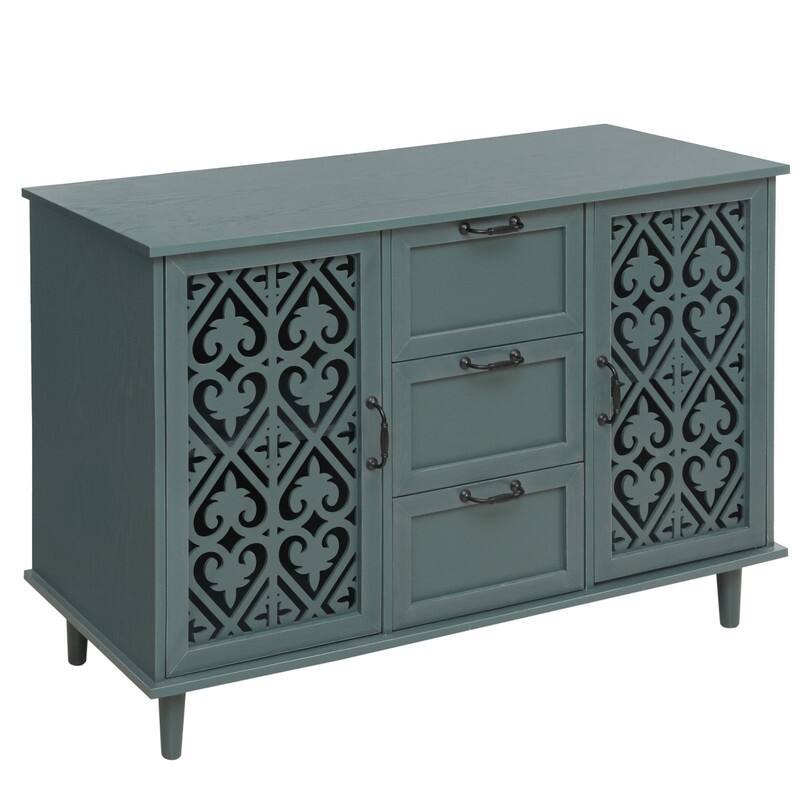 American Style Wood Sideboard Buffet Cabinet with 3 Storage Drawers and 2 Doors