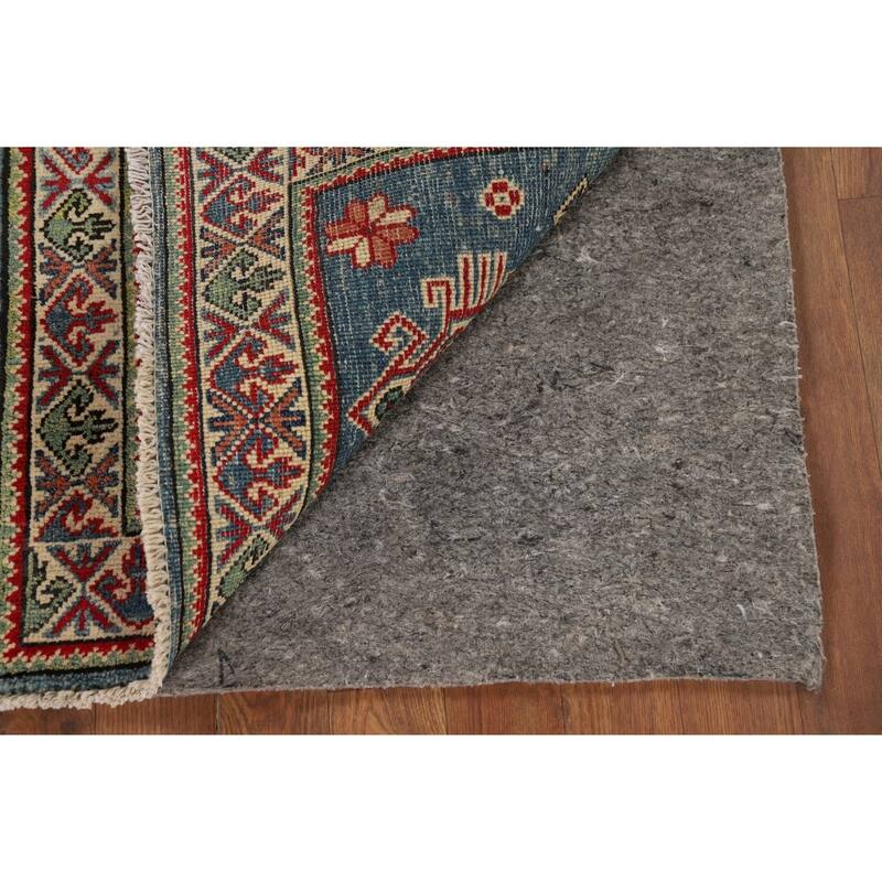 Hand Knotted Oriental 100% Wool Carpet Traditional Geometric Navy Blue & Blues Kazak Area Rug - 3' 3'' X 1' 11''