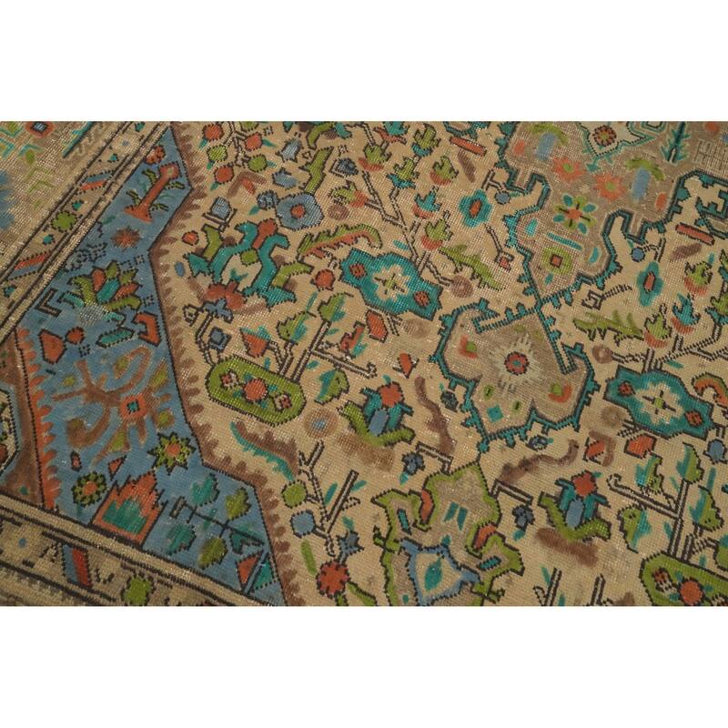 Hand Knotted Oriental 100% Wool Carpet Traditional Floral Brown Tabriz Area Rug - 9' 4'' X 6' 3''