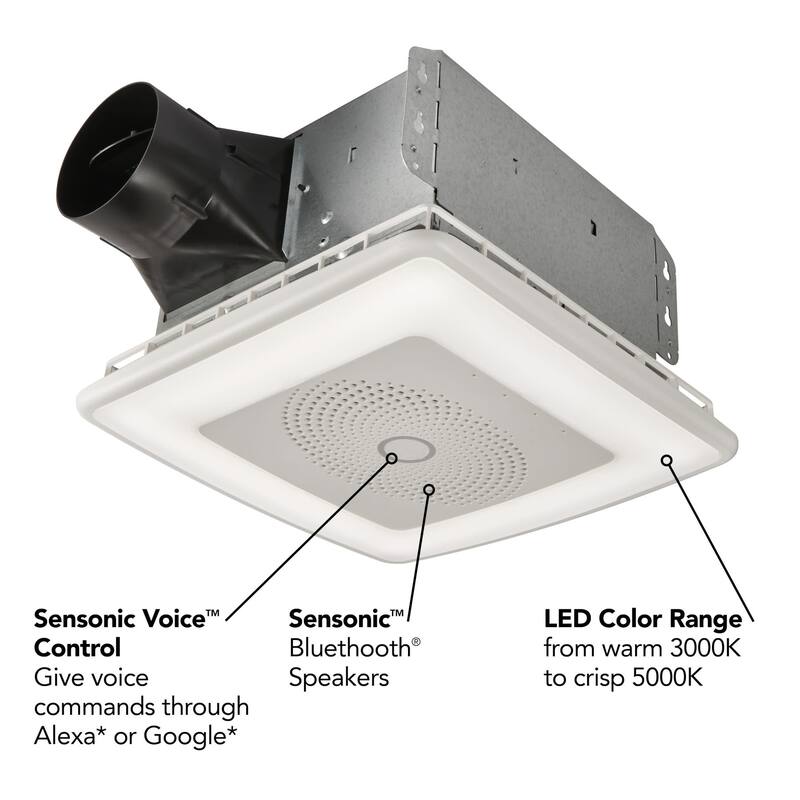 Broan VC110CCT 110 CFM 1.5 Sone Ceiling Mounted Voice Control Bath Fan
