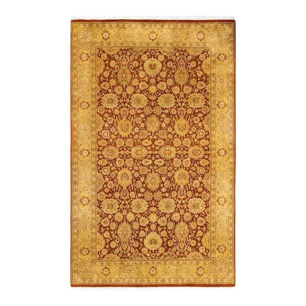 Overton Handknotted Wool Traditional Oriental Orange Area Rug - 5' x 8'