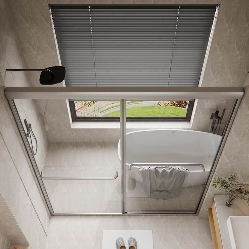 45''/54''W x 70'' H Glass Double Sliding Shower Door in Black/Chrome