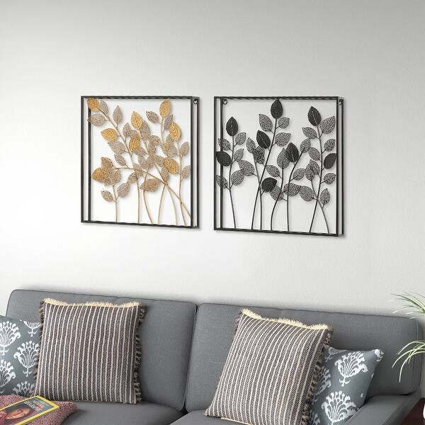 COZAYH Gold Metal Leaves Wall Decor Set of 2, Modern Wall Hanging Art
