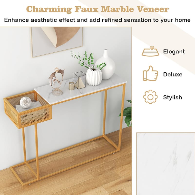Gymax Console Table Faux Narrow Marble Entryway Sofa Table with