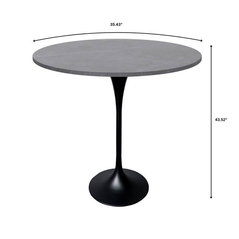 LeisureMod Verve 36" Bar Height Dining Table with Sintered Stone Round Top in Black Padestal Base