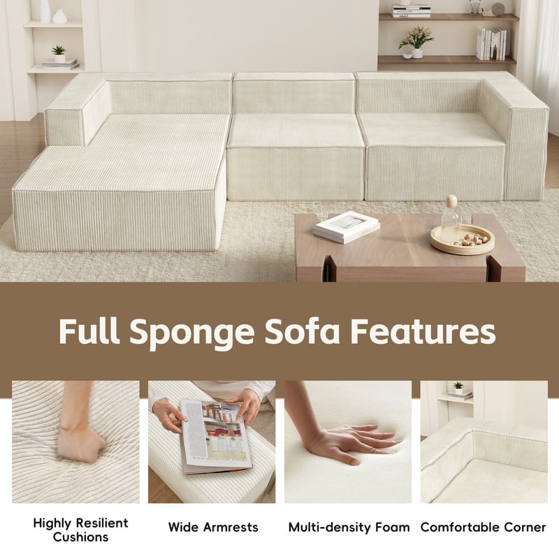 Corduroy Compression Sofa Chaise Lougues