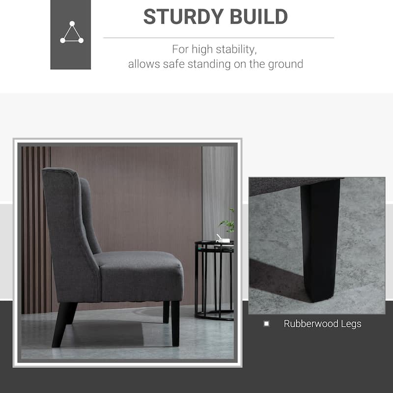 Grey Linen Upholstered Wingback Sofa with Rubberwood Frame and Button-Tufted Design for 2 Comfortable Seat