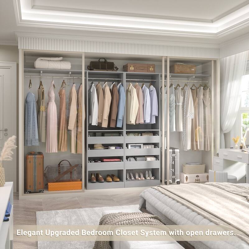 20"-60" Closet System with 3 Wooden Drawers and Sturdy Shelves and Retractable Rods