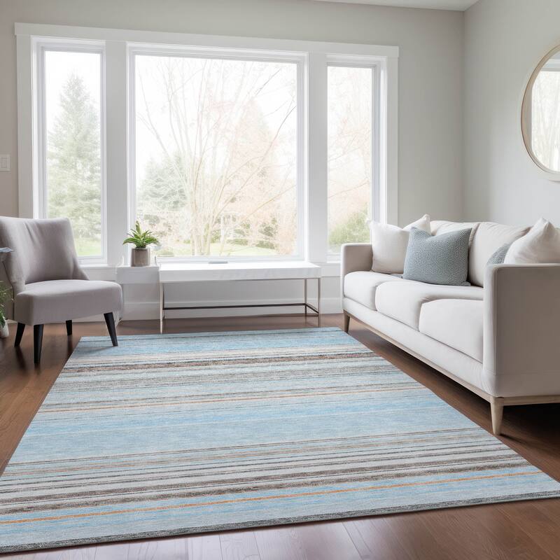 Machine Washable Indoor/ Outdoor Ombre Stripes Chantille Rug