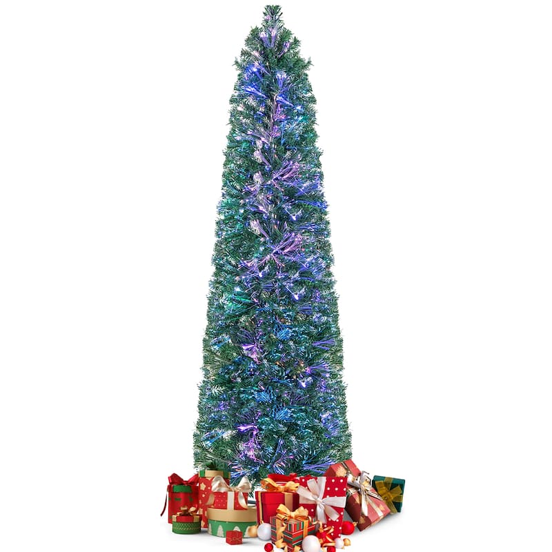 Gymax 6 FT Fiber Optic Artificial Christmas Tree Slim Pencil Xmas Tree