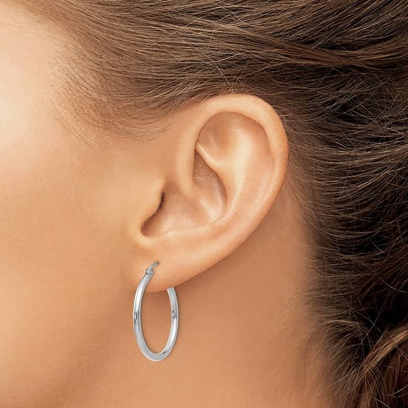 Curata 14k White Gold Polished 2mm Lightweight Classic Hoop Earrings - 13mm-65mm