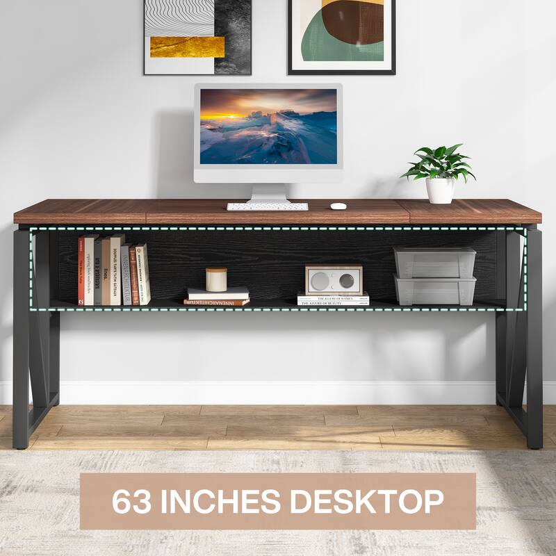 Tribesigns 63-inche L Shaped Desk with Lateral Cabient, 2 piece Home Office Executive Desk with Drawer Shelf