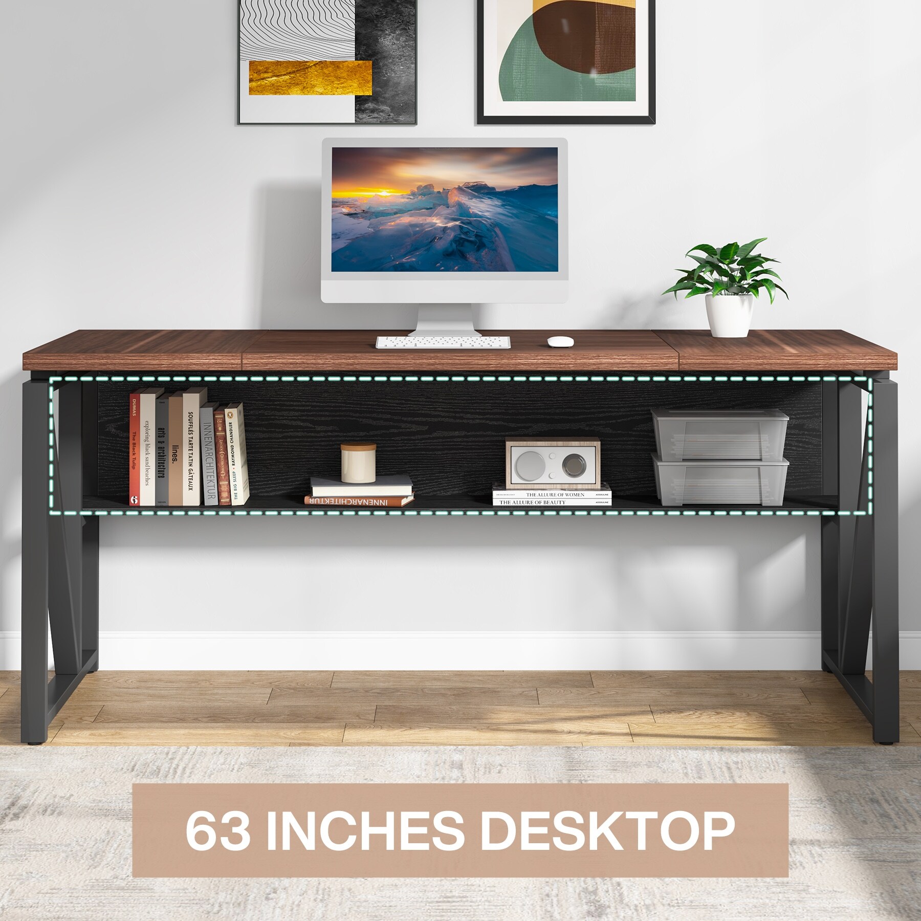 TJ ページ 26.5/42 63-inche L Shaped Desk with Lateral Cabient, 2 piece Home Office
