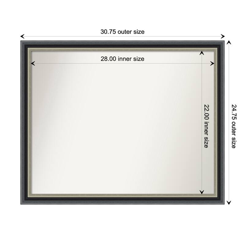 Theo Black Silver Non-Beveled Wood Framed Wall Mirror - Theo Black Silver - Glass Size 28x22