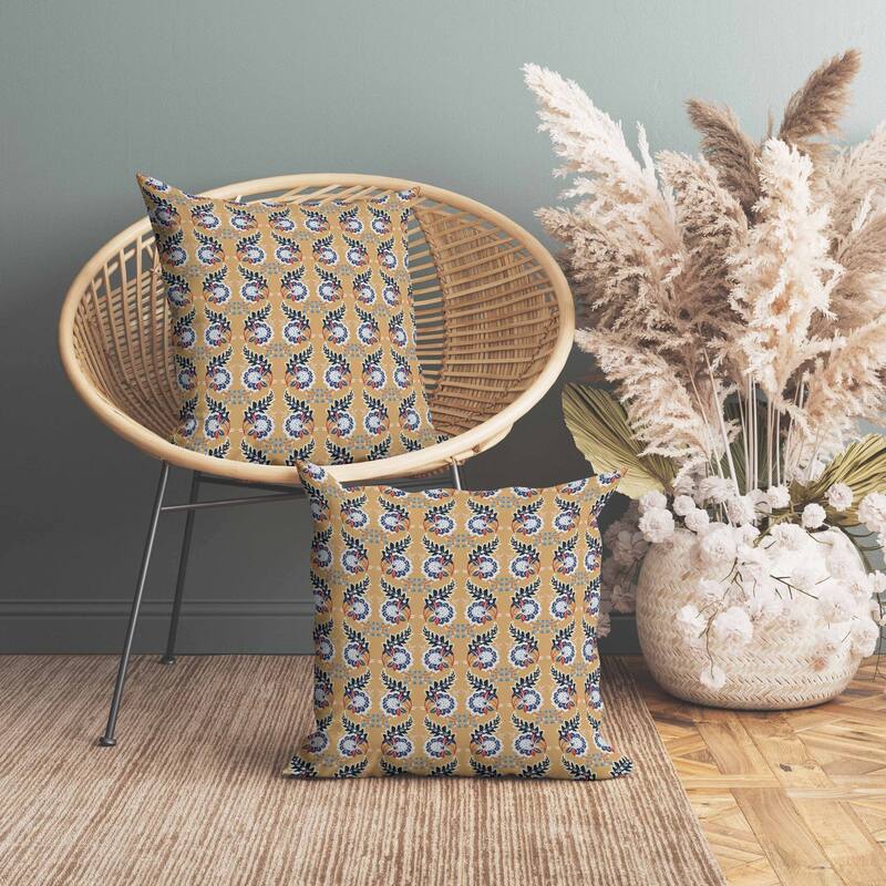 Botanical Bouquet Faux Suede Reversible Throw Pillow Light and Orange