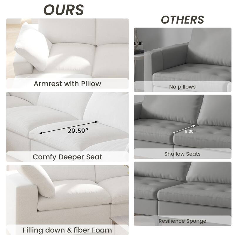 Cloud Couch Modular Sectional Sofa Oversized Down Filled Corner 7 Seater L-Shaped Couch with Ottoman for Living Room Set