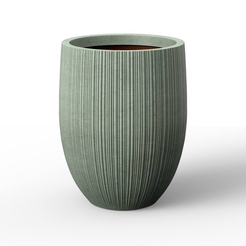 Concrete Round Planter Flower Pot with Drainage Holes - 17 x 21.5 - Greyish Green(Enhanced Interior)