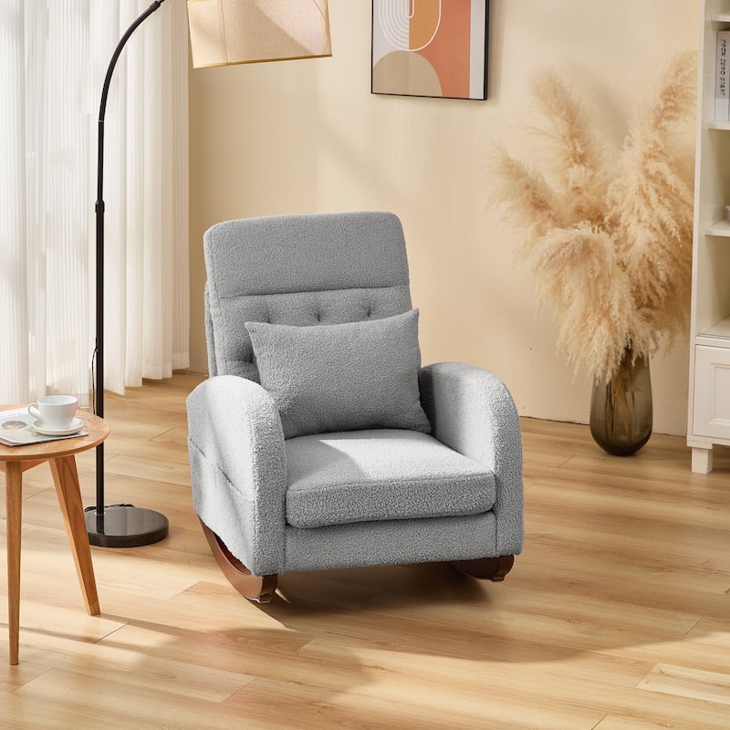 EROMMY Rocking Chair Indoor, Glider Chair with Pillow and Blanket, Living Room, Bedroom & Baby Room, Pink/ Beige/Gray