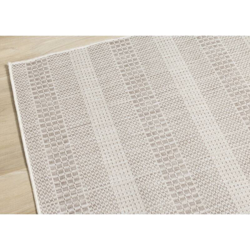 Cabana Collection - Cream Beige Subtle Neutral Striped Indoor-Outdoor Area Rug