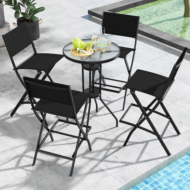 28 Inch Set of 2 Folding Bar Stools with Metal Frame and Footrest for Patio Balcony or Garden Use - 18" x 22.5" x 40"