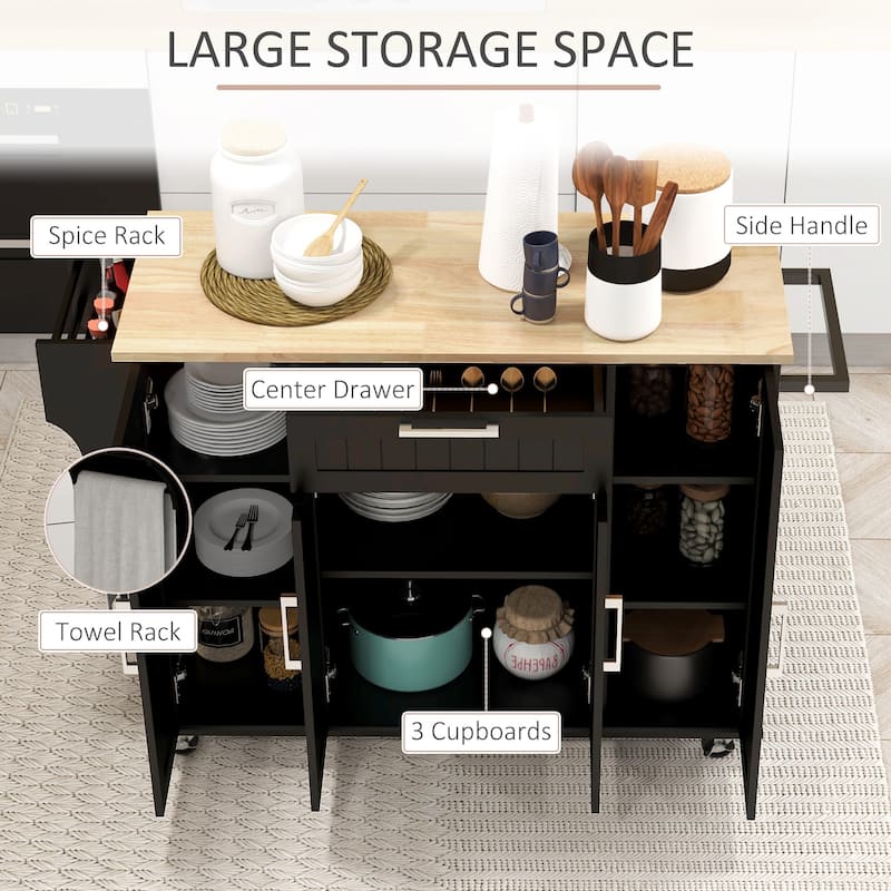 HOMCOM Kitchen Island on Wheels - Black