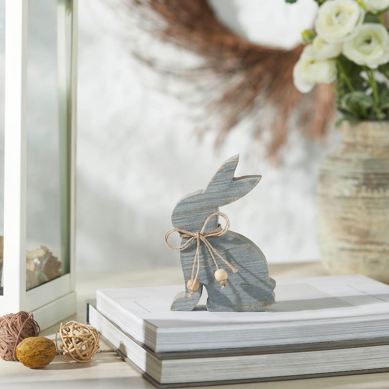 Bunny Hop Wooden Sitting Bunny Grey w/ Natural Beads 6x4x1